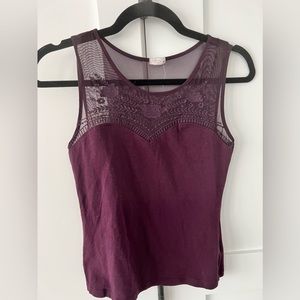 Deep Purple Tank with Mesh & Flower Embellishment